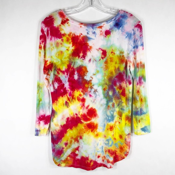 Fancy Fireworks Old Navy Small Top Handmade Tie Dye Pink Yellow Purple Hi Lo 536 - Picture 2 of 12